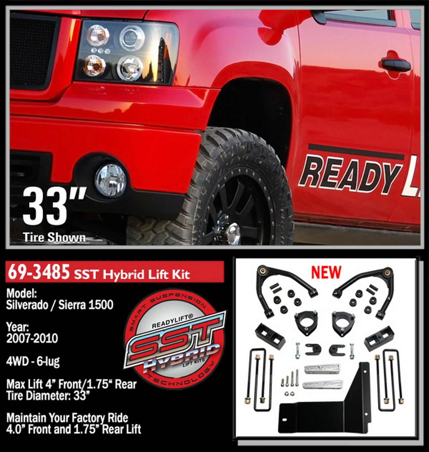 ReadyLift 4" SST Lift Kit Chevy GMC Silverado Sierra 4WD 2007-2013 - Image 2